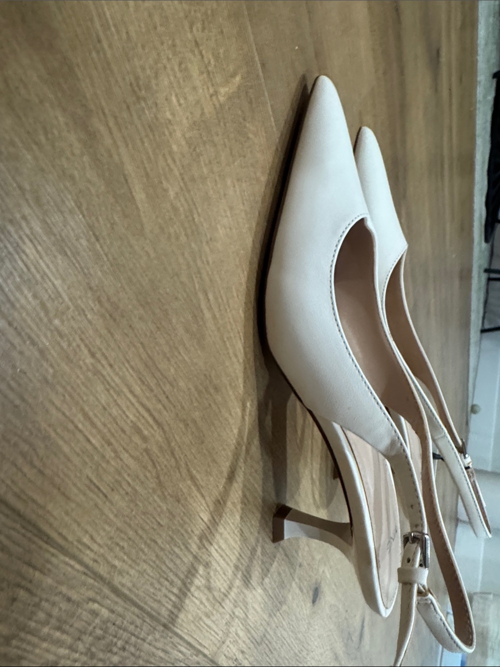 Mango Bone White Pointed-Toe Kitten Heel Slingback Pumps - Picture 2 of 3
